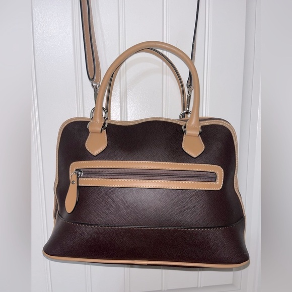 GIANI BERNINI Safiano Dome Satchel, Dark Brown and Tan, includes adjst. Strap - Picture 8 of 16